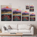 Boho Style Mountain Landscape, Minimalist Art, Sunset Over The Mountains