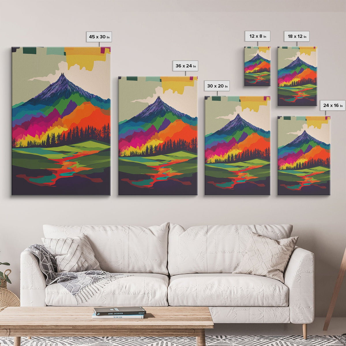 Surreal Rainbow Mountain Landscape, Framed Canvas Print, photo 7 of 9