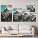 Retro Style Purple Mountain Landscape, Framed Canvas Print, MCM Style Art, Framed Wall Art, Wall Decor, Living Room / Guest Room Art