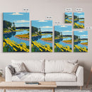 Colorful Pop Art Picture of a Stream, Framed Canvas Print, Surrealist High Contrast Cel Shaded Landscape Art