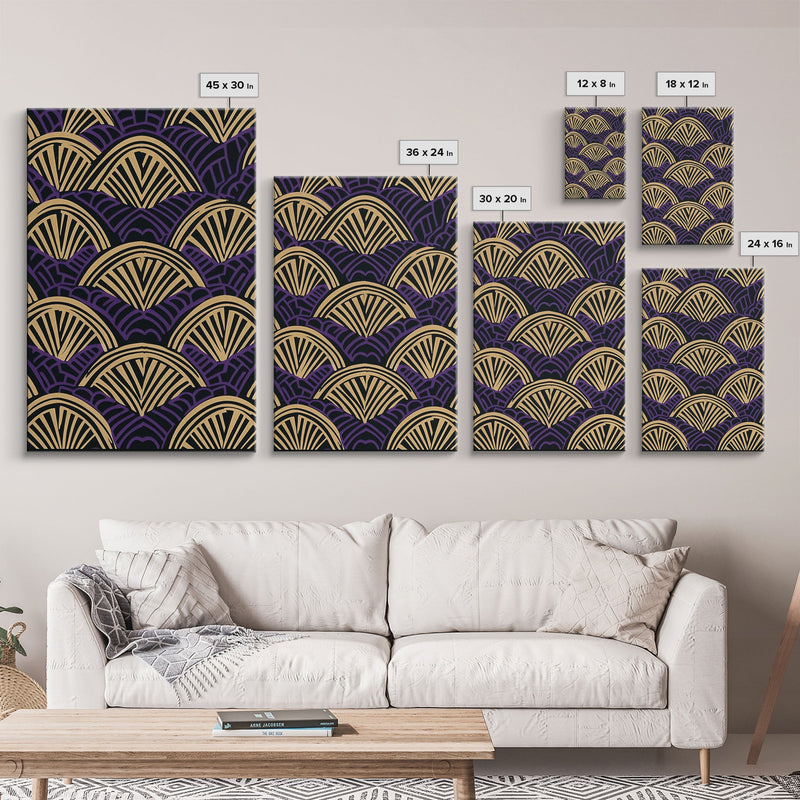 Art Deco Pattern Wall art - Framed Canvas Print - Art Deco - Original painting - Wall art - Office decor - Gold & purple art - Abstract art