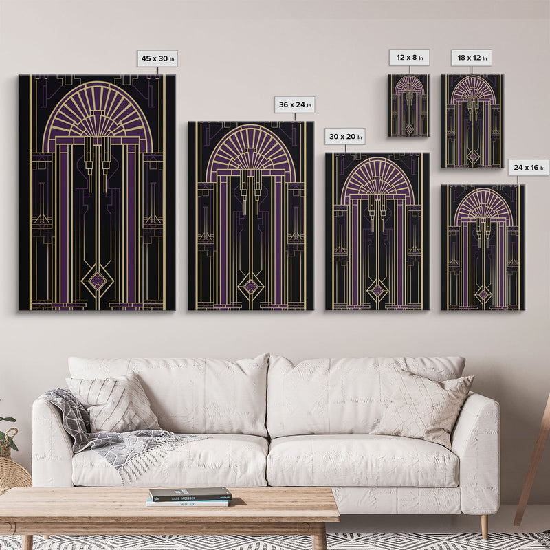 Art Deco Wall art, Framed Canvas Print, Art Deco, Gold & purple art, Living room art, Stained glass art, Office decor, Abstract art