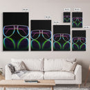 Neon Lights Eye Glasses Wall Decor, Glowing Art Print, Vibrant Art, Minimalist Print, Wall Decor, Canvas Print, Wall Art, Framed Canvas