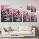 Pagoda Wall Art, Japanese Wall Art, Asian Art, Cherry Blossom Tree, Canvas Print, Wall Art, Vertical Art, Engagement Gift, Prints Wall Art