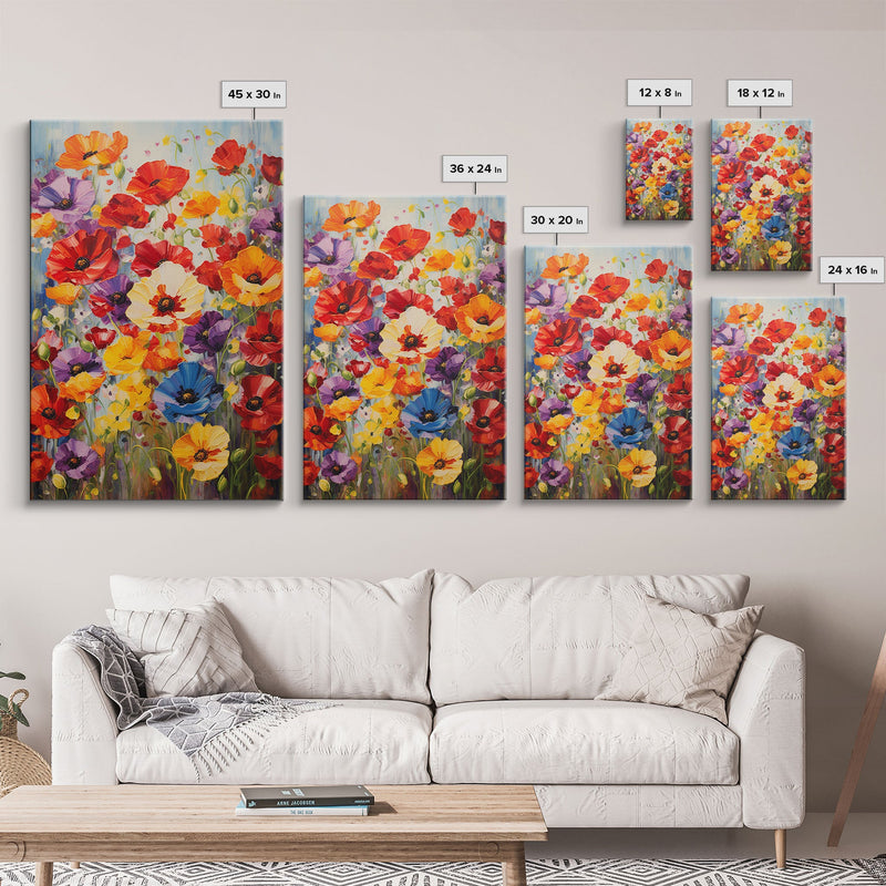 Wildflower Meadow, Poppies Print, Flower Art Print, Canvas Print, Wall Art, Vertical Art, Gifts For Grandma, Tiny House Decor, Wall Hanging