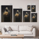 Grim Reaper, Flower Deliveryman, Gothic Halloween Decor, Framed Canvas Print, Scary Horror Art, Goth Decor, Oil Painting, Dark Academia