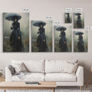 Victorian Witch In The Rain, Halloween Decor, Framed Canvas Print, Halloween Poster Art, Victorian Oil Painting, Goth Decor