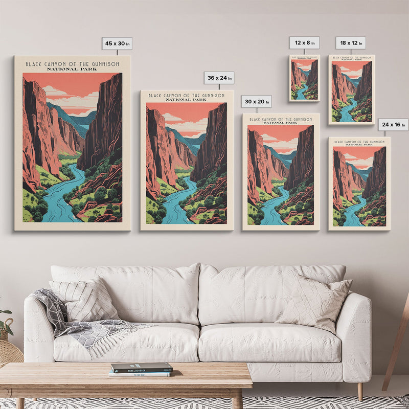 Black Canyon Of The Gunnison National Park Travel Art, National Park Art, Minimalist Travel Art, Midcentury Modern Style Landscape Painting