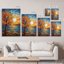 Abstract Art, Tree Wall Art, Ocean Wall Art, Sunset, Canvas Print, Wall Hanging, Portrait Art, Nature Print, Office Decor, Entryway Prints