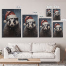 Cute Christmas Badger In A Santa Hat, Framed Canvas Print, Christmas Art, Christmas Decor, Christmas Art Print, Christmas Wall Art