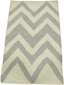Chevron Pattern Gray and Beige Dhurrie Rug