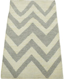 Gray and Beige Chevron Dhurrie Area Rug - Flat Woven Contemporary