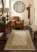 Beige and Olive Wool Area Rug 2x3 - Traditional Hand Knotted Oushak