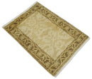 Beige and Olive Wool Area Rug 2x3 - Traditional Hand Knotted Oushak