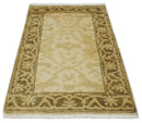 2x3 Hand Knotted Beige and Olive Traditional Persian Oushak Wool Rug | N323