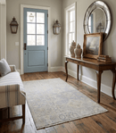 Low Pile 2x3 Hand Knotted Gray, Beige and Ivory Traditional Oushak Wool Rug