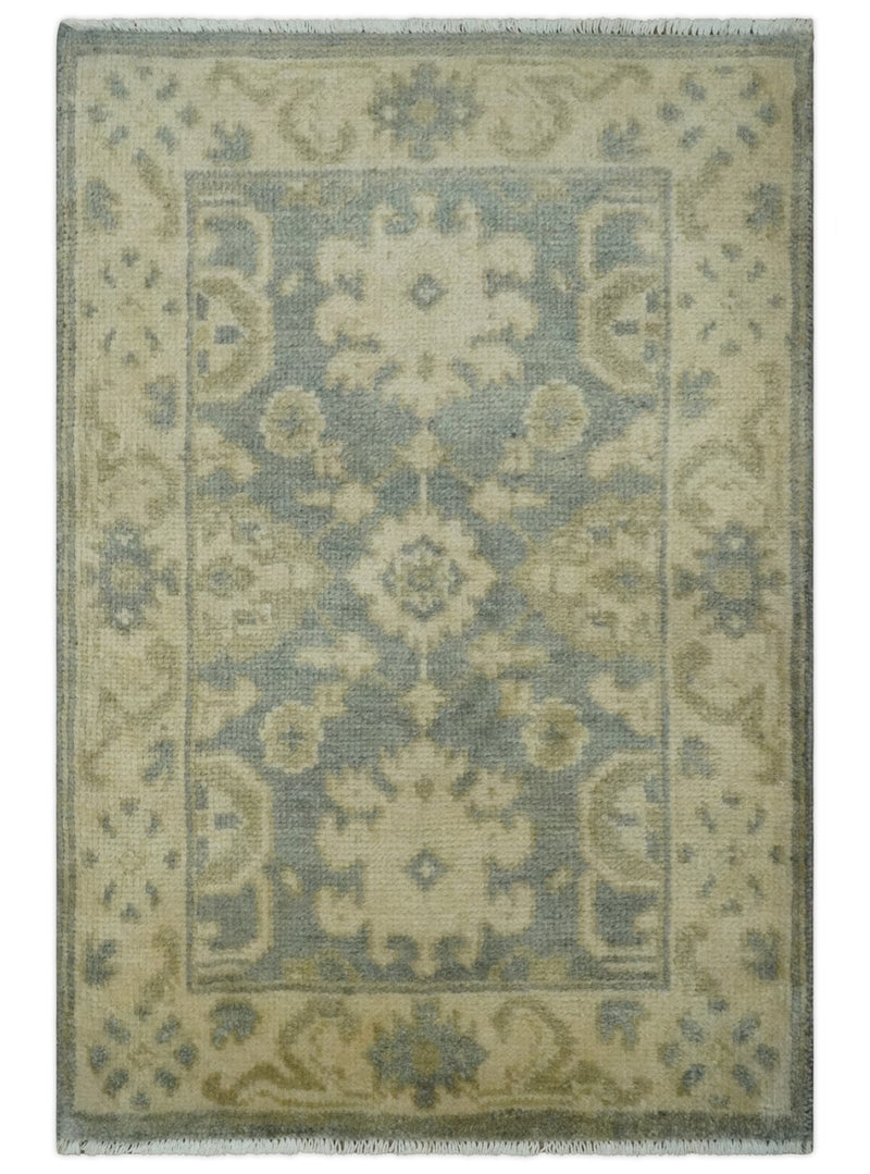 2x3 Hand Knotted Gray and Beige Traditional Persian Oushak Wool Rug | N7223