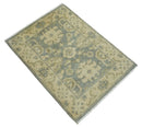 Gray and Beige Hand Knotted Wool Oushak Rug 2x3 - Traditional