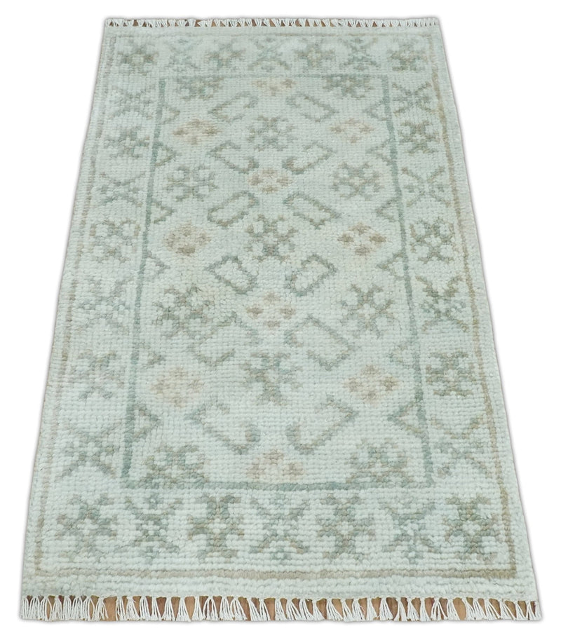 2x3 Hand Knotted Gray and Silver Oushak Wool Rug, Entryway Rug | TRDCP125023