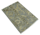 Hand Knotted Gray Beige Olive Wool Oushak Rug 2x3 Traditional by The Rug Decor