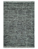 2x3 Hand Knotted Ivory and Charcoal Geometrical Design Wool Area Rug by The Rug Decor