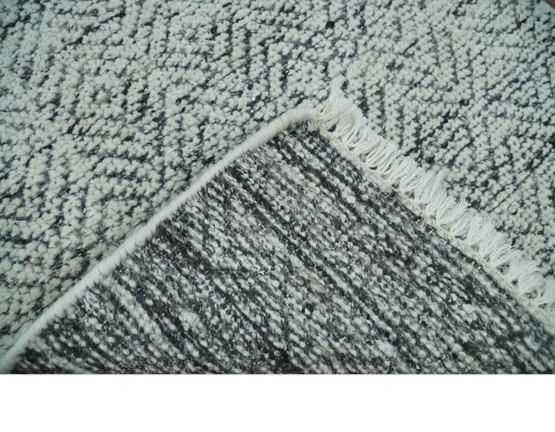 2x3 Hand Knotted Ivory and Charcoal Stripes Tribal Pattern Wool Rug