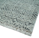 2x3 Hand Knotted Ivory and Charcoal Stripes Tribal Pattern Wool Rug