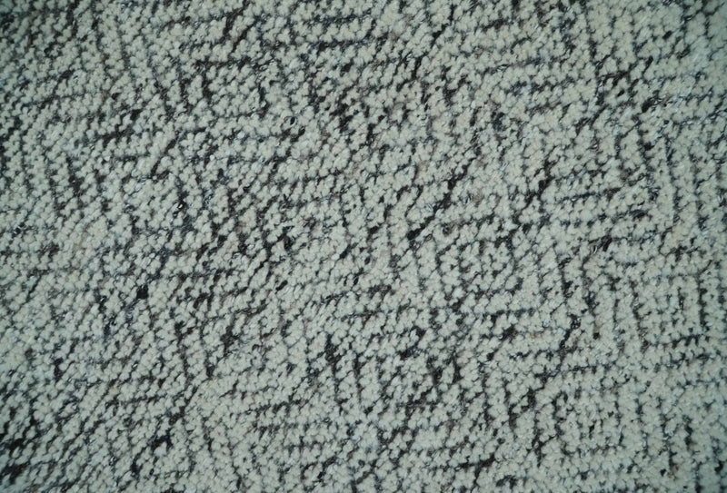 2x3 Hand Knotted Ivory and Charcoal Stripes Tribal Pattern Wool Rug