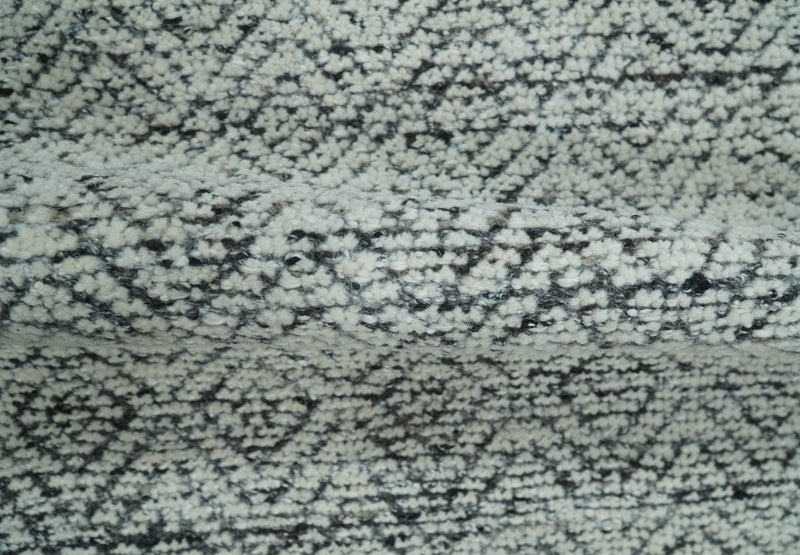 2x3 Hand Knotted Ivory and Charcoal Stripes Tribal Pattern Wool Rug