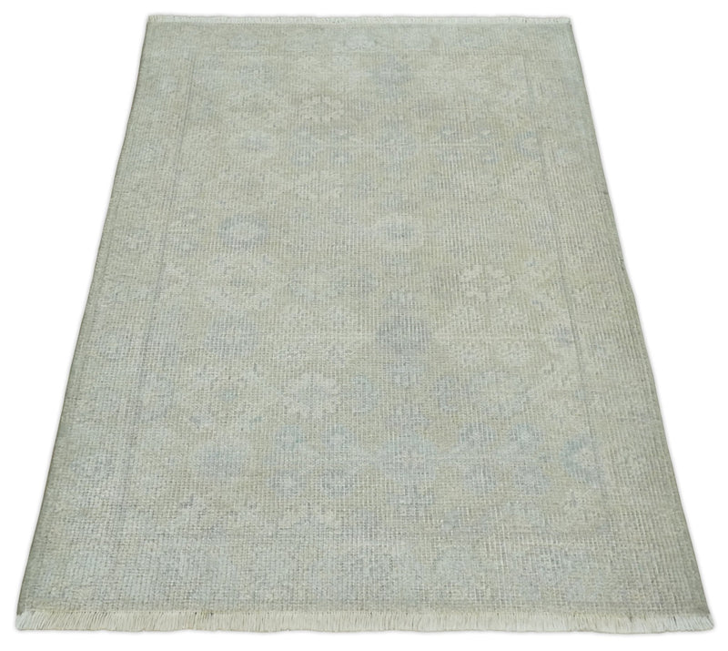 2x3 Hand Knotted Ivory and Gray Traditional Persian Oushak Wool Rug | N723