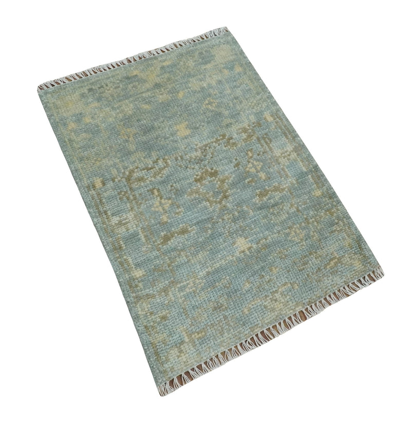 2x3 Hand Knotted Silver, Beige and Brown Traditional Wool Rug