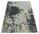 2x3 Handmade Abstract Design Silver, Ivory and Black made with fine wool Area Rug | TRDCP126523 by The Rug Decor