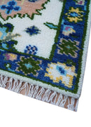 2x3 Ivory And Blue Oushak Hand Knotted Wool Rug