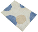 Hand Knotted Wool Area Rug Ivory Beige and Blue Polka Dot Pattern Kids Modern 2x3