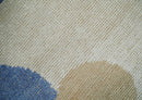 Hand Knotted Wool Area Rug Ivory Beige and Blue Polka Dot Pattern Kids Modern 2x3
