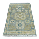 2x3 Ivory, Beige and Silver Hand Knotted Heriz Traditional Design Wool Rug