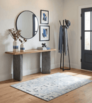 Modern Abstract Handmade Area Rug 2x3 Feet Blue Ivory Charcoal Luxurious Bamboo Silk