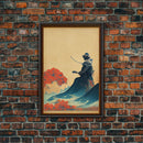 Red And Blue Japanese Samurai Warrior Wall Poster, Fine Art Print