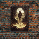 Haunted Scarecrow, Spooky Halloween Art, Framed Canvas Print, Ready To Hang Framed Wall Art, Living Room Wall Hanging