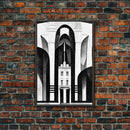 Art Deco Black And White Art Print, Art Deco Architecture, Framed Canvas Print, Ready To Hang Framed Wall Art, Living Room Wall Hanging