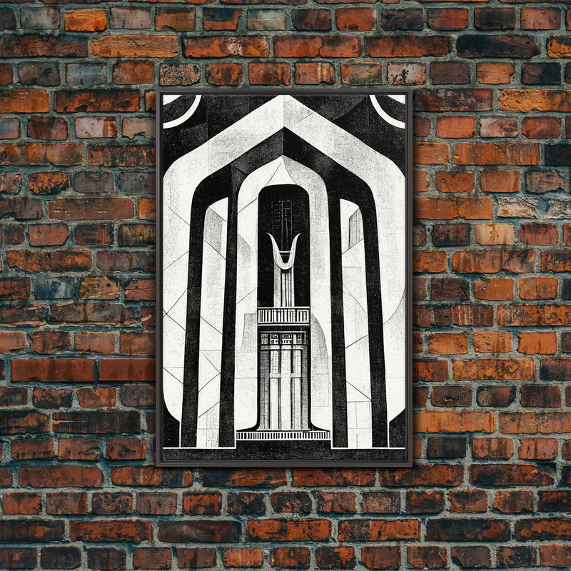 Art Deco Black And White Art Print, Art Deco Architecture, Framed Canvas Print, Ready To Hang Framed Wall Art, Living Room Wall Hanging