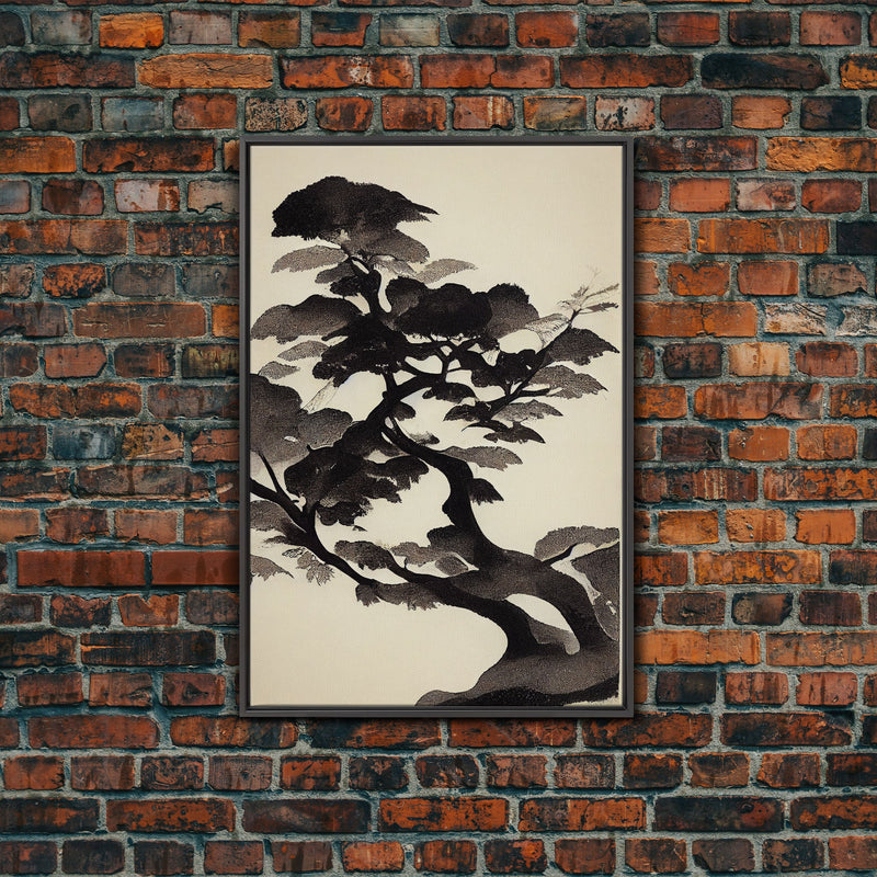 Black and White Japanese Maple Tree, Framed Canvas Print, Ready To Hang Framed Wall Art, Living Room Wall Hanging