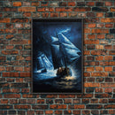 Saiilboats caught in a thunder storm, nautical art, framed canvas print, framed wall art