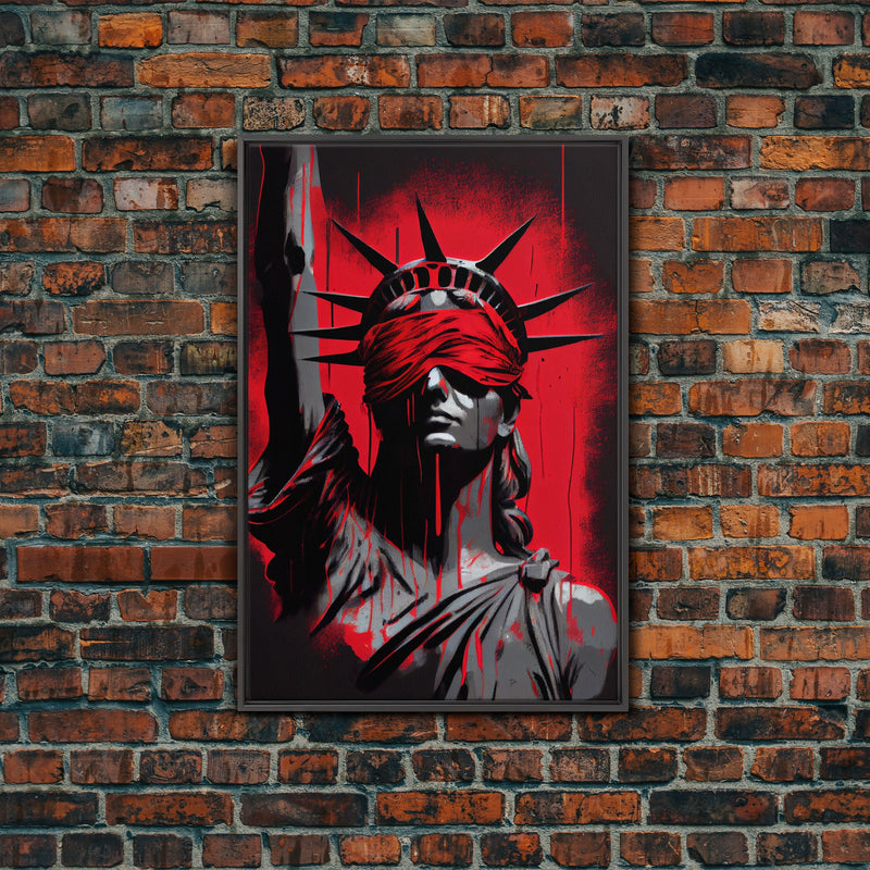 Blindfolded Statue of Liberty Graffiti art, framed canvas print, dystopian art