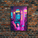 Game Room Decor, Framed Canvas Print, Synthwave Arcade, Boys Room, Gamer Gift, Gaming Wall Art, Video Game Posters, Teen Room