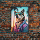 Shiba Inu Wall Print, Dog Art, Dog Sunglasses, Pink Teal Hoodie, Funny Wall Art, Framed Wall Art, Framed Canvas, Wall Print, Wall Canvas
