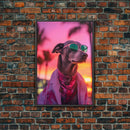 Greyhound Wall Print, Dog Wall Art, Dog Sunglasses, Dog In Pink Suit, Funny Art, Framed Wall Art, Framed Canvas, Wall Print, Wall Canvas