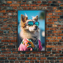 Long Haired Chihuahua In Pink Suit Sunglasses Wall Print, Dog Portrait, Dog Print, Framed Wall Art, Framed Canvas, Wall Print, Wall Canvas