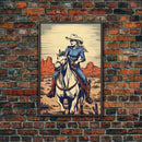 Western Cowgirl Art, 24x36 Canvas Print, Equestrian Wall Art, Cowboy Decor, Southwestern Art, Wild West Retro Decor, Western Comic Book Art