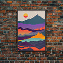 Scandinavian Inspired Pacific Northwest Art, Minimalist Boho Style Forest Landscape, Framed Canvas Art, Abstract Art, Purple Mountains